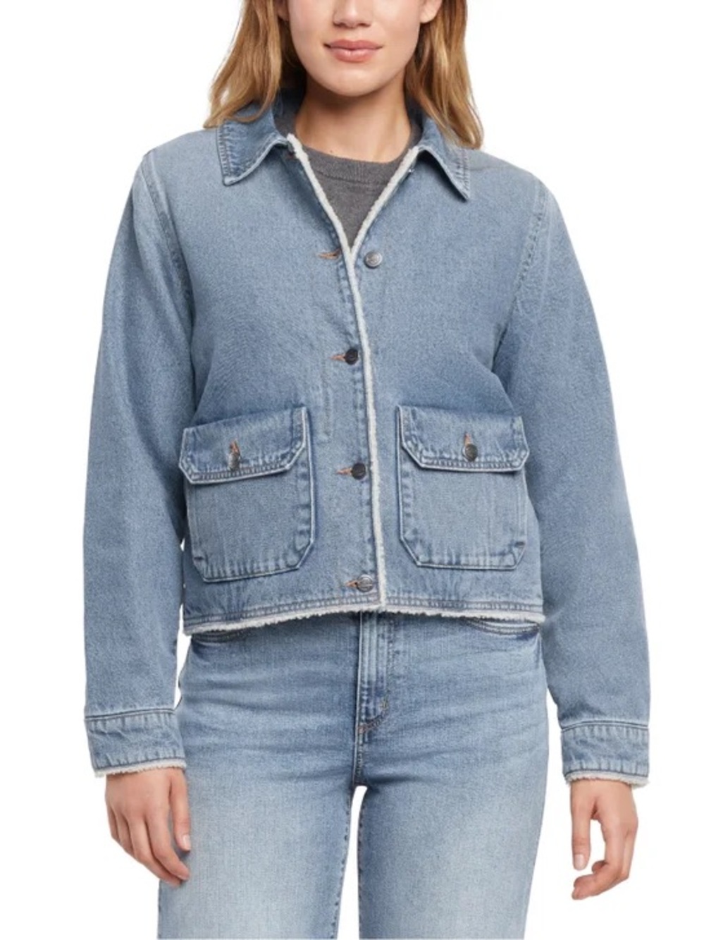 Woolrich Light Blue Denim Sherpa-Lined Jacket, Size L